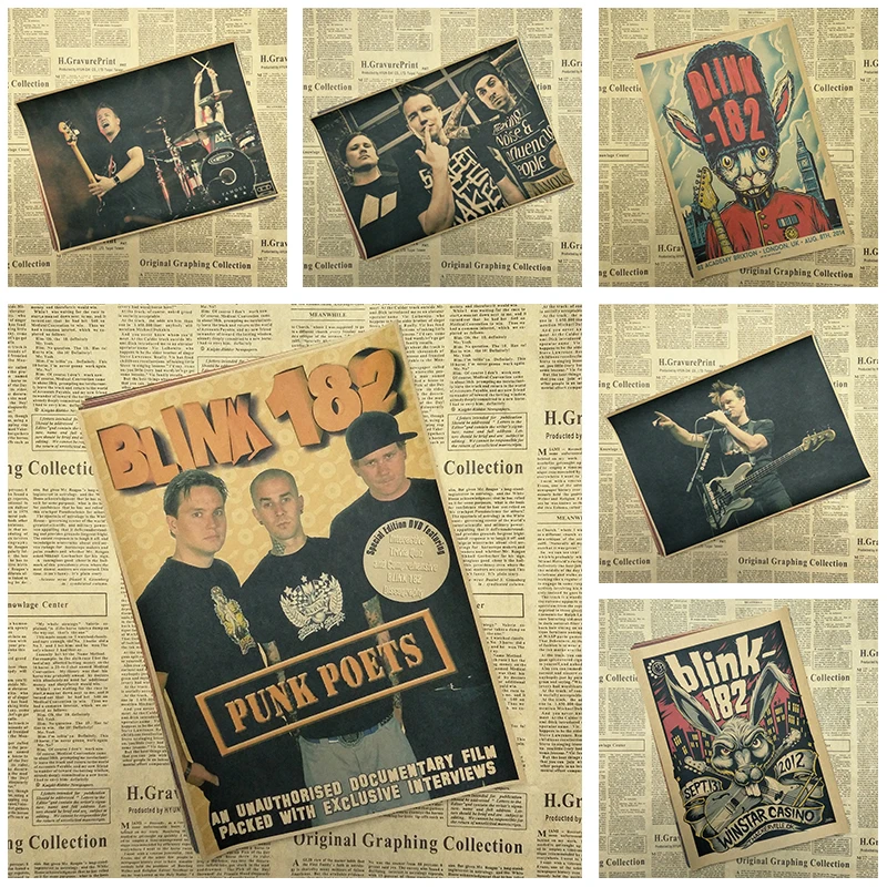 Blink 182 винтажная Ретро рок группа музыкальная гитара матовая крафт бумага