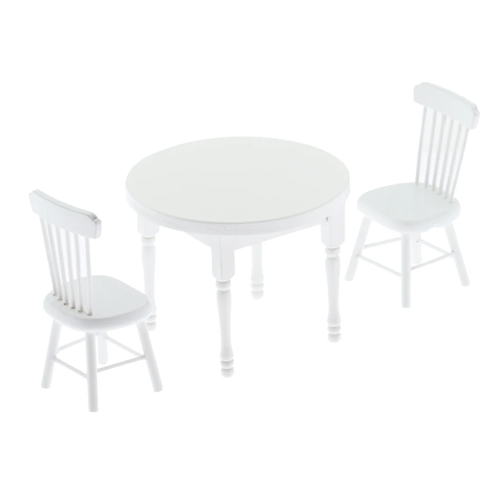 Miniature Wooden Dining Room Table Chairs Set White Kids Play House Life Scenes Accessories Miniature Wooden Dining Room Table Chairs Set White Kids Play House Life Scenes Accessories