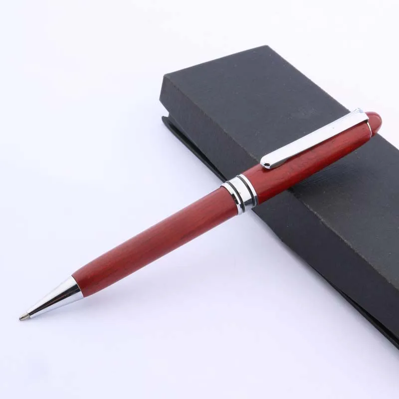 Хорошее качество модный дизайн красное дерево Серебряная отделка шариковая ручка - Цвет: Красный