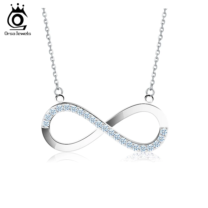ORSA JEWELS AAA Блестящий австрийский CZ Бесконечность Кулон серебряный цвет ожерелье для женщин/любимого модное ювелирное изделие подарок ON112