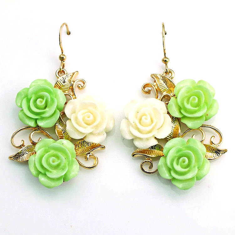 

JINGLANG Dangle Earrings Stainless Steel Hooks 3 Color Resin Flower Gold Color Charms Earrings For Women Jewelry Free Shipping