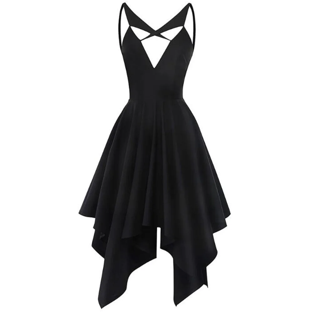 Летнее женское платье в готическом стиле панк с неровным подолом, короткое Ретро винтажное платье в стиле рок, женские сексуальные черные платья Vestidos - Цвет: Black Dress