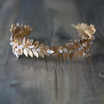 

Women Headband Gold Leaf Hair Jewelry Hand Made Opal Crystal Crown Bridal Hair Accessories