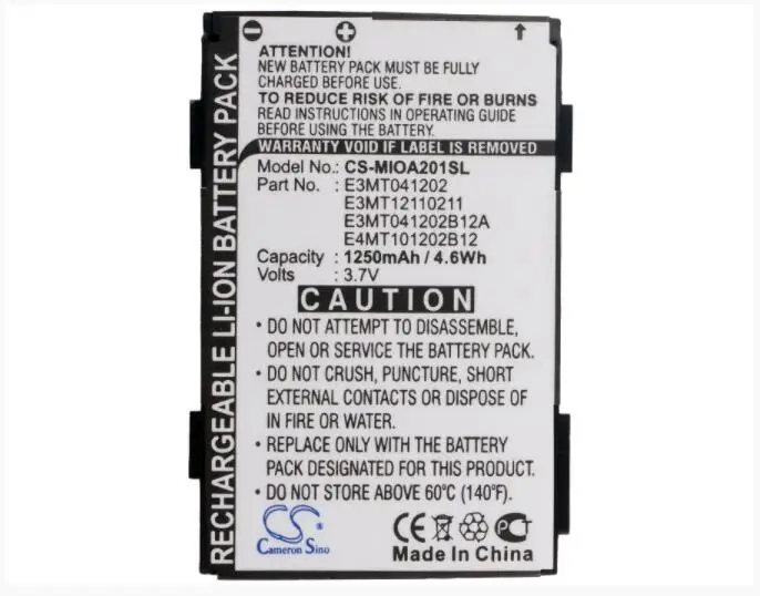 Аккумулятор Cameron Sino 1250 мАч для MEDION MD95762 MD96700 MD96710 MDPNA 15000 MITAC Mio 180 A200 A201 A220 P128 P300 P340 |