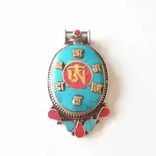 TBP618 Тибетские мантры амулет большой пенины Ом медь инкрустация красочный камень Тибет племенные ювелирные изделия