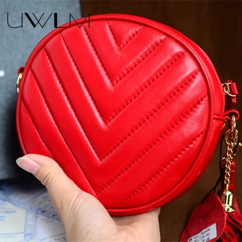 

Women Messenger Bags Sheep Skin Genuine Leather Crossbody Bags Small Circular Wavy Chain Shoulder Bags Handbags Famous Brand New