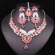 Мода Индийский стиль Кристалл Стразы ожерелье серьги набор посеребренные Свадебные Ювелирные наборы Ювелирные изделия Рождественский подарок для женщин
