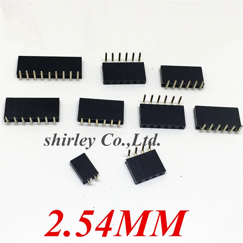 

Free shipping 2.54mm 1*2P/3P/4P/5P/6P/7P/8P/9P/10P/40P female header single row curved needle Pitch PCB Pin Header Connector