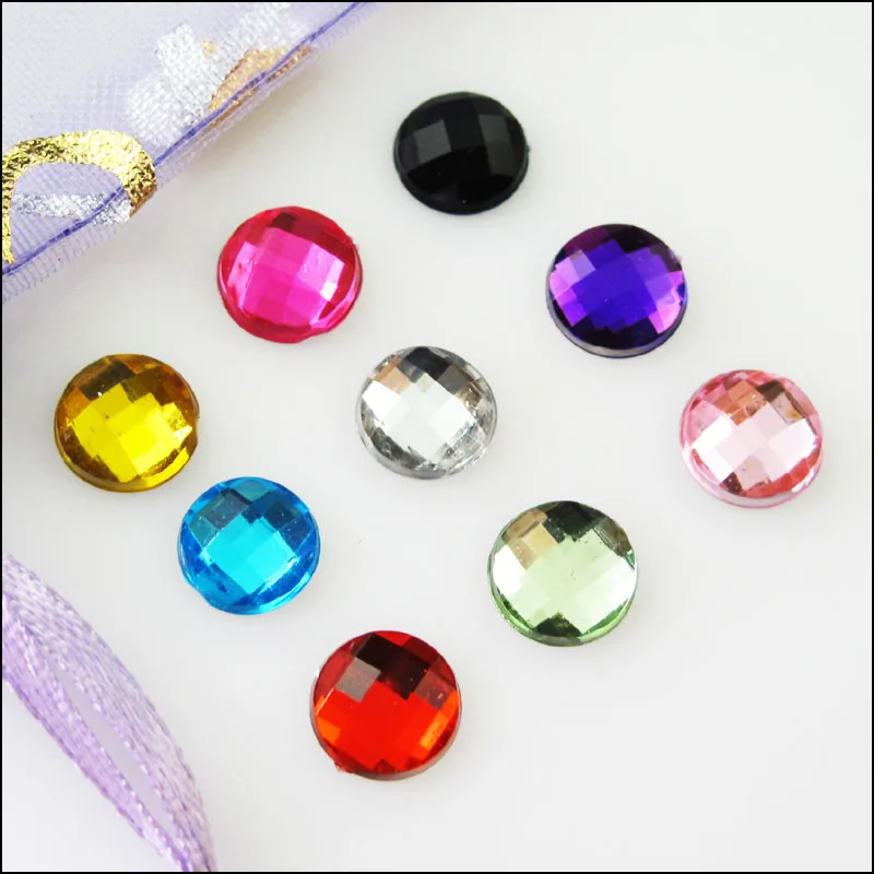 

New 100Pcs Mixed Faceted Round Acrylic Plastic Rhinestone Flat Back 8mm
