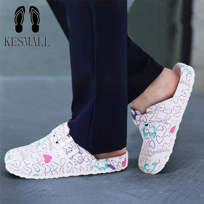 KESMALL/летние мягкие тапочки для женщин; хирургические медицинские тапочки с цветочным принтом; обувь для чистки медсестры; обувь для спа-салона