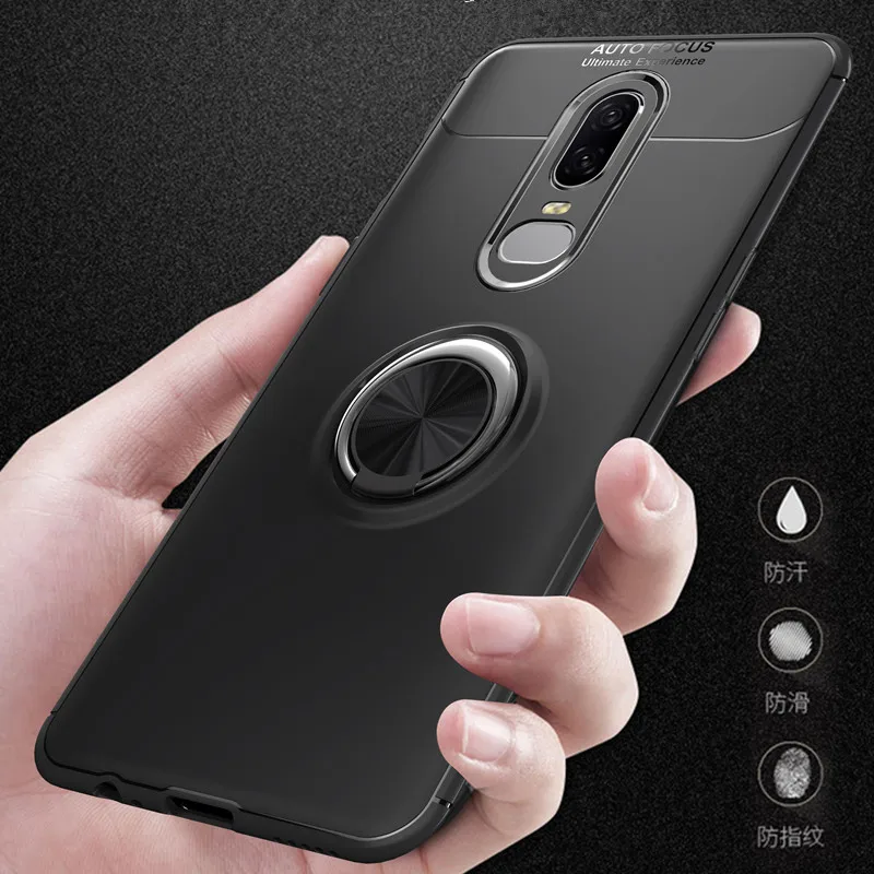 

6 For Oneplus 6 Case Metal Magnet Car Holder Stand Ring Phone Case For OnePlus6 Soft TPU Silicon Cover Protective For One plus 6