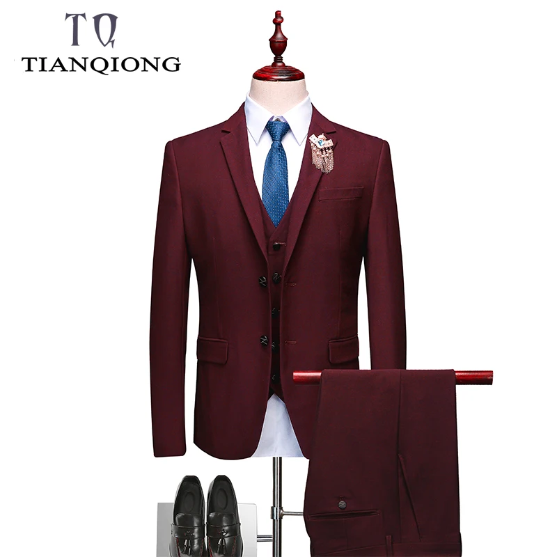 Новый модный красный повседневный костюм для мужчин 2019 Slim Fit из трех частей