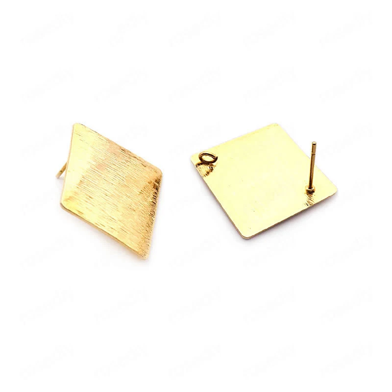 

(33753)10PCS 19MM 24K Gold Color Brass Striped Arc Surface Rhombus Stud Earrings Pins High Quality Jewelry Findings Accessories