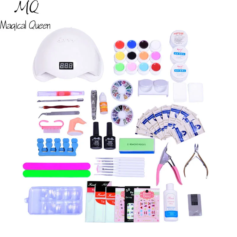 

48W/36W Lamp For Nails 12 Color UV Gel Nail Brushes Nail Art Tools Base Gel Top Coat Gel Polish Kit Manicure Sets & Kits