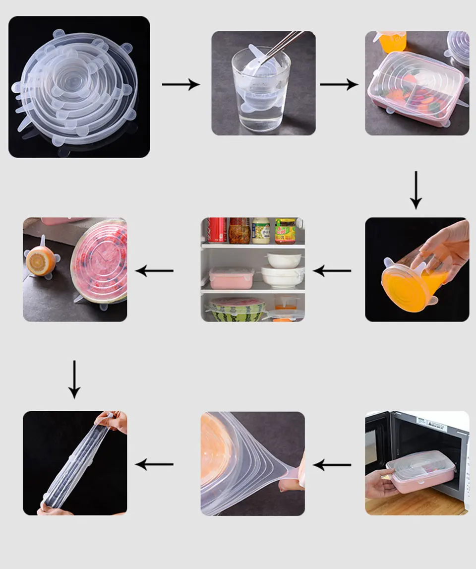 6 шт./партия многоразовые универсальные силиконовые крышки для сохранения свежести, силиконовые Эластичные крышки для пищевого горшка, кухонные аксессуары, Новинка