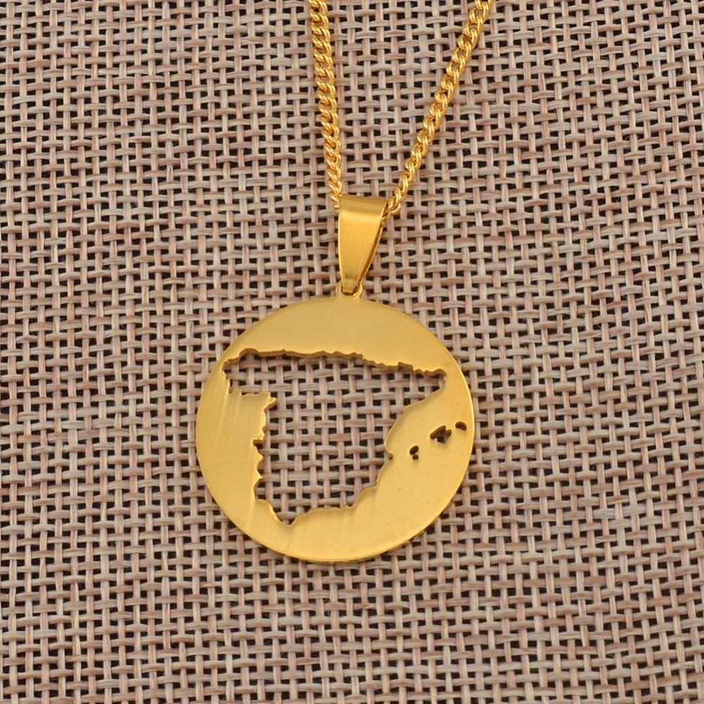 Life-Center-Store Round Spain Map Pendant Necklaces Stainless Steel for Women Men Girls Gold Color Charm Spanish Maps Jewelry Gifts
