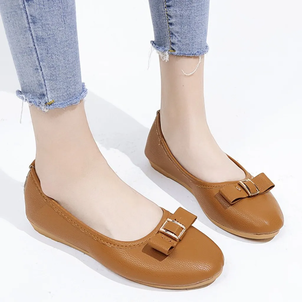 

2019 New Stylish Female-shoes Fashion Women Summer Bow Single Shoes Casual Flat Work Leather Shoes Sapatos novos senhoras