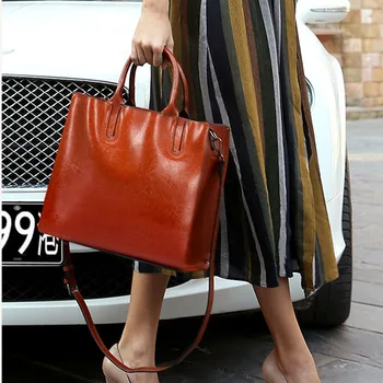 

2020 New Elegant High Grade Oil Wax Cow Leather Women Totes Genuine Leather Perfect Quality Women Business Briefcase