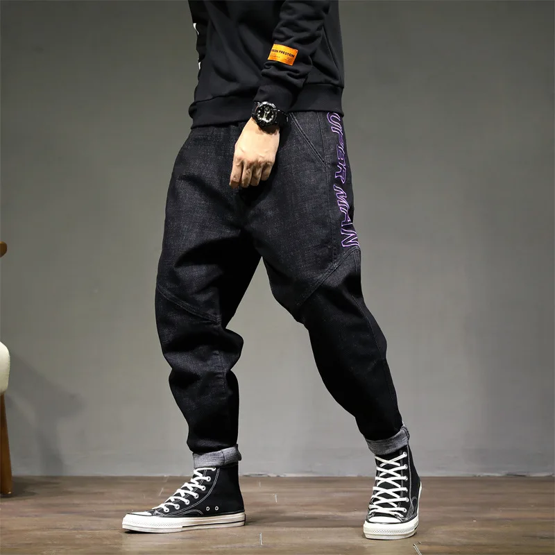 Fashion Streetwear Men Jeans Vintage Black Color Loose Fit Harem Trousers Tapered Pants hombre Embroidery Design Hip Hop Jeans Fashion Streetwear Men Jeans Vintage Black Color Loose Fit Harem Trousers Tapered Pants hombre Embroidery Design Hip Hop Jeans