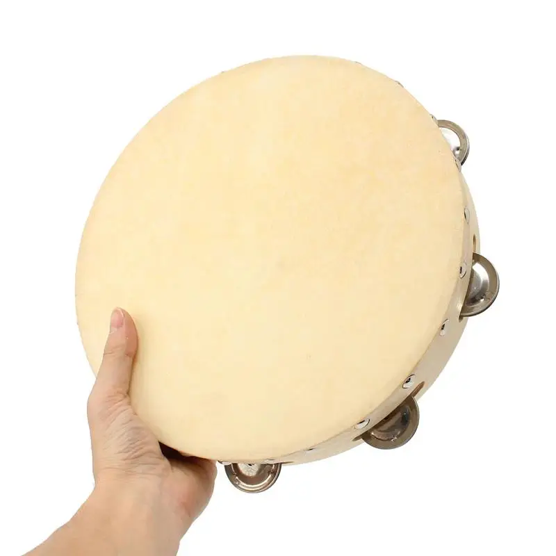 

10 Inch Wood Round Hand Held Tambourine with 8 Pcs Bell For Children Educational Musical Percussion Instruments Toy