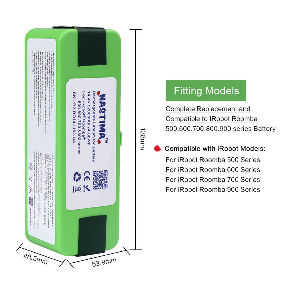 Billig NASTIMA 14,4 V 5200mAh Li Ion Ersatz Batterie Pack für iRobot Roomba 500,600,700,800   980 serie 560 620 650 510 770 780 870