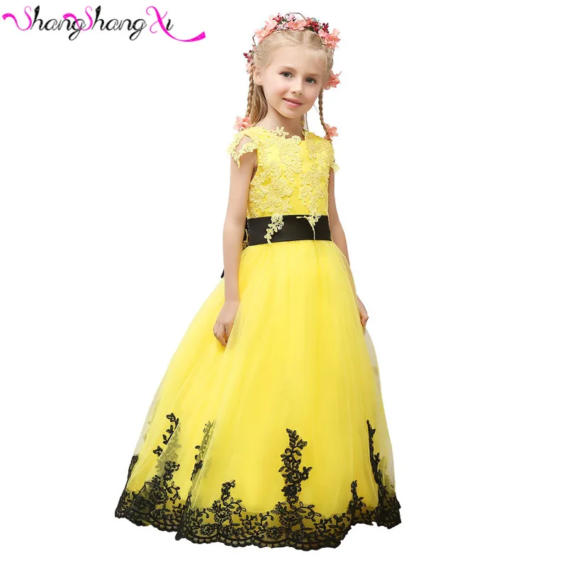 2016 Lovely Yellow Flower Girl Dresses for Wedding Cheap Ball Gown Cap