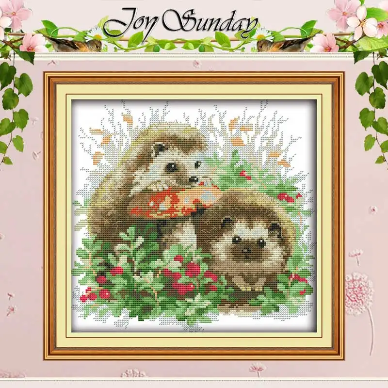 

Hedgehog and Mushroom Counted Cross Stitch 11CT 14CT Cross Stitch Set Wholesale Animal Cross-stitch Kits Embroidery Needlework