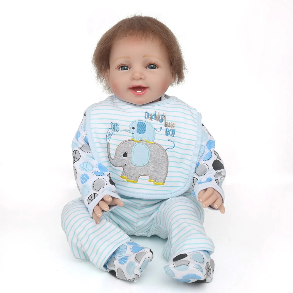

Doll Reborn Baby Lifelike Newborn Girl Playtime Plush Soft Bebe Adorable 22 inch Brown Mohair Blue elephaht Romper NPKDOLL Play