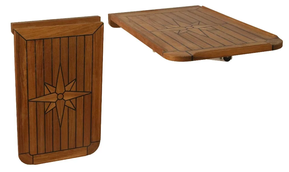 Marine Boat Balcony Folding Teak Table Top With Nautic Star and Table