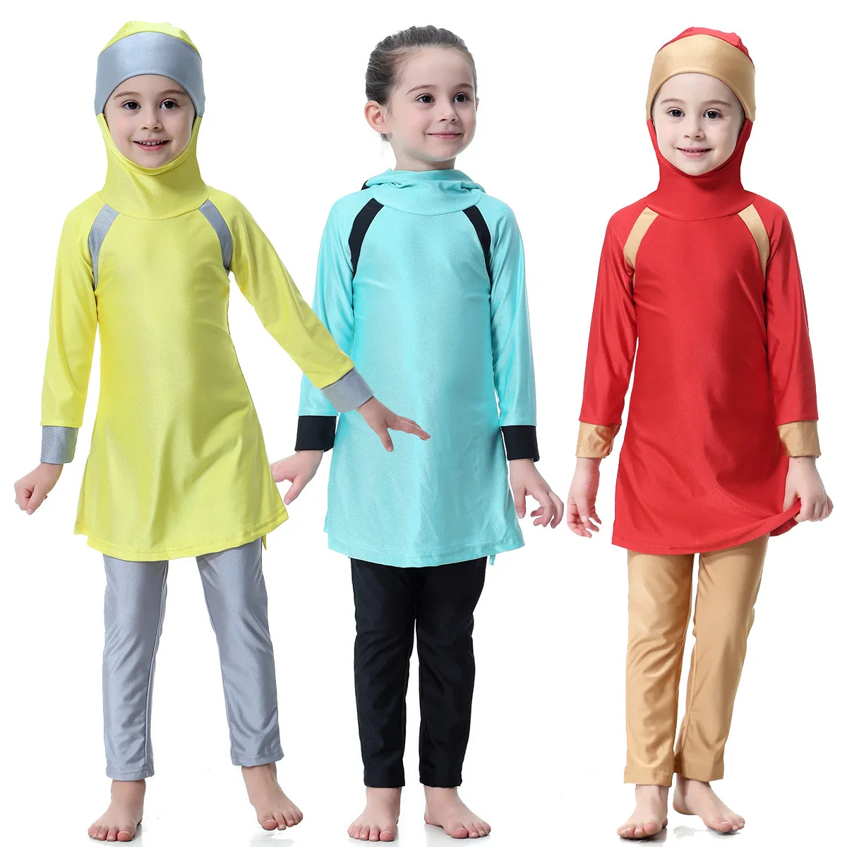 

2018 New Girls Summer Burkinis Children Islamic Muslim Swimwear Modest Beach Bathing Suit Cover Up Hajab Long Sleeve