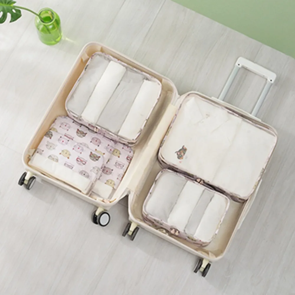 

6pcs/set Animal Pattern Travel Suitcase Organizer Travel Storage Bag Set Luggage Divider Container Clothes Pouch Storage Case