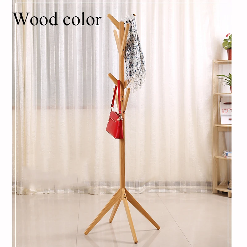 

8 Hooks Floor Wooden Coat Rack Simple Solid Wood Hanger Living Room Furniture 60x60x176cm