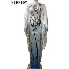 Китайское бамбуковое Платье с принтом сексуальное длинное платье стрейч наряд бар танцевальное шоу Nigthclub DJ Singer Выпускной праздничный сценический наряд