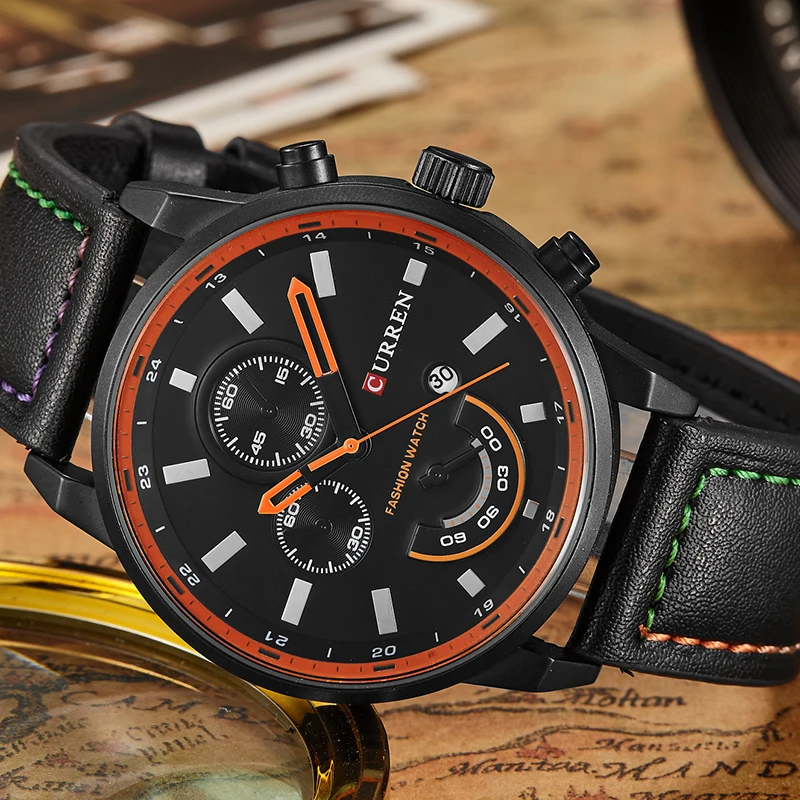 

Men's Fashion Casual Sport Quartz Watch Mens Watches Top Brand Luxury Leather Strap Waterproof Wristwatch Male Clock CURREN 8217