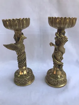

Free shipping Chinese Copper Statue Dragon Phoenix Candle Holders Pair of Home Decorations Crafts