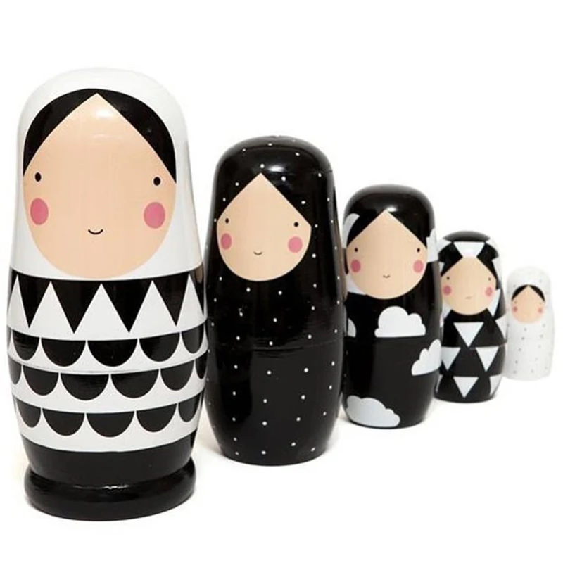 Goede 5pcs Set Russische Nesting Dolls Houten Matryoshkapop Handgemaakte Geschilderd Stapelen Poppen Collectible Ambachtelijke Speelgoed 5 \
