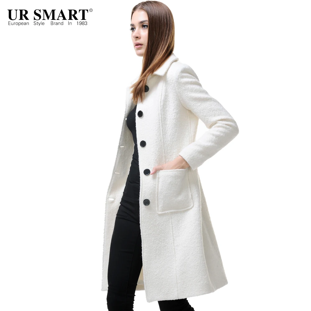 URSMSRT Ms contracted fashion style long wool coat single breasted