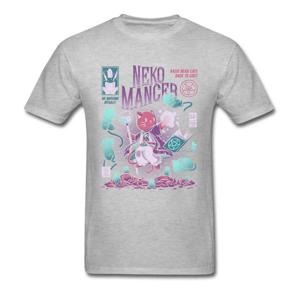 Nekomancer Design Summer Cotton Crew Neck Men Tops Shirt Funny Top T-shirts 2018 New Short Sleeve Tshirts Top Quality Nekomancer grey