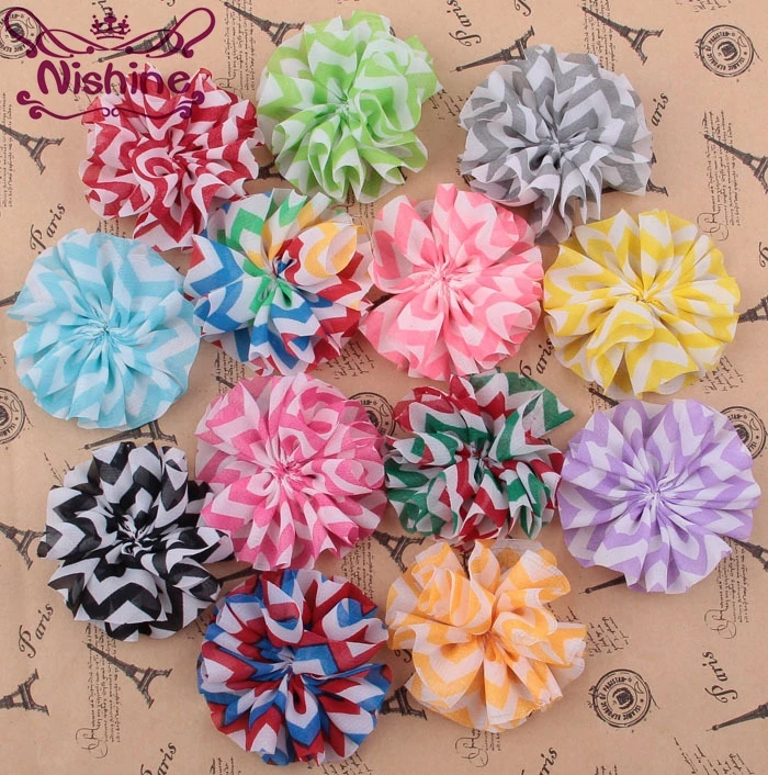 

Nishine 30pcs/lot 2.4" Stripe Chiffon Flower Sew Hair Flower For Girl Women Headband Hair Clip DIY Headwear Hair Accessories