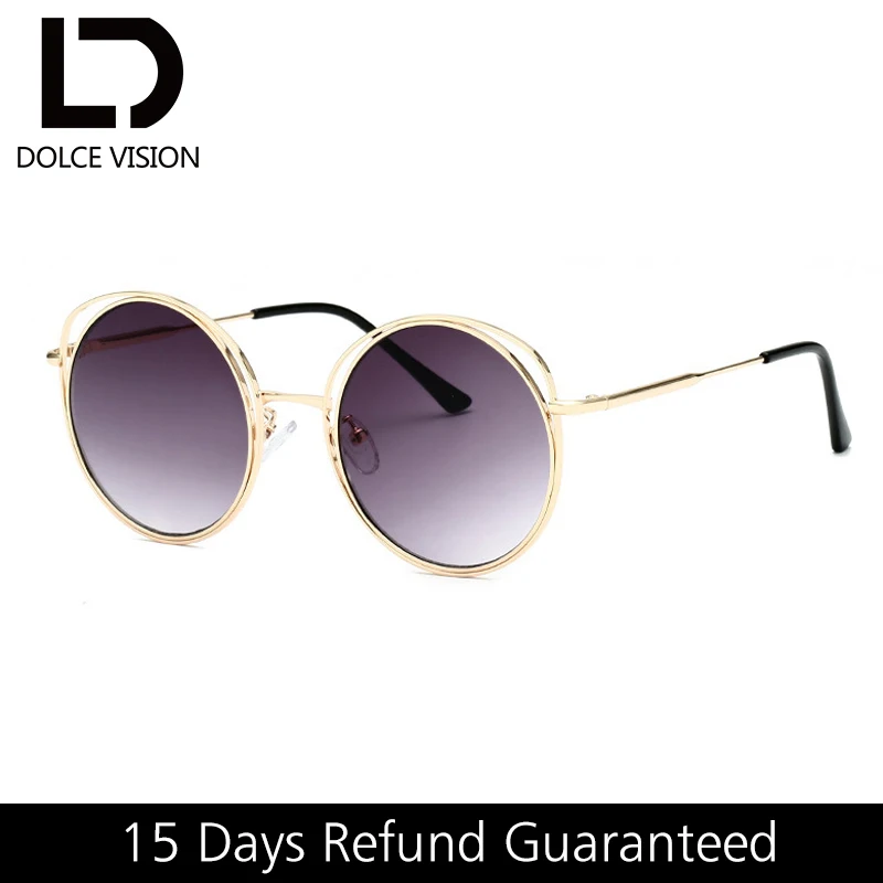 DOLCE видения металлические круглые очки для Для женщин Градиент Серый объектива Оттенки Óculos Женская мода дизайнер солнцезащитные очки для
