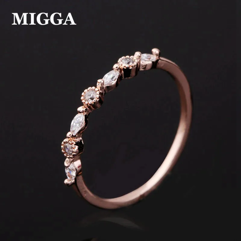 MIGGA Brand Shining Small Fashion Cubic Zircon Ring for Women Girls Rose Gold Color CZ Crystal Bague