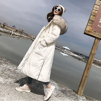 

2019 New Arrival Fashion Women Winter Large Fur Collar Hooded Jackets Cotton Padded Warm Thicken Ladies Coat Long Coats Parkas