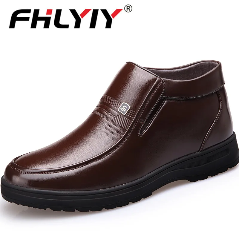 $22.2 Genuine Leather Men Ankle Snow Boots Winter Men Business Boots High Top Keep Warm Plush Snow Sh