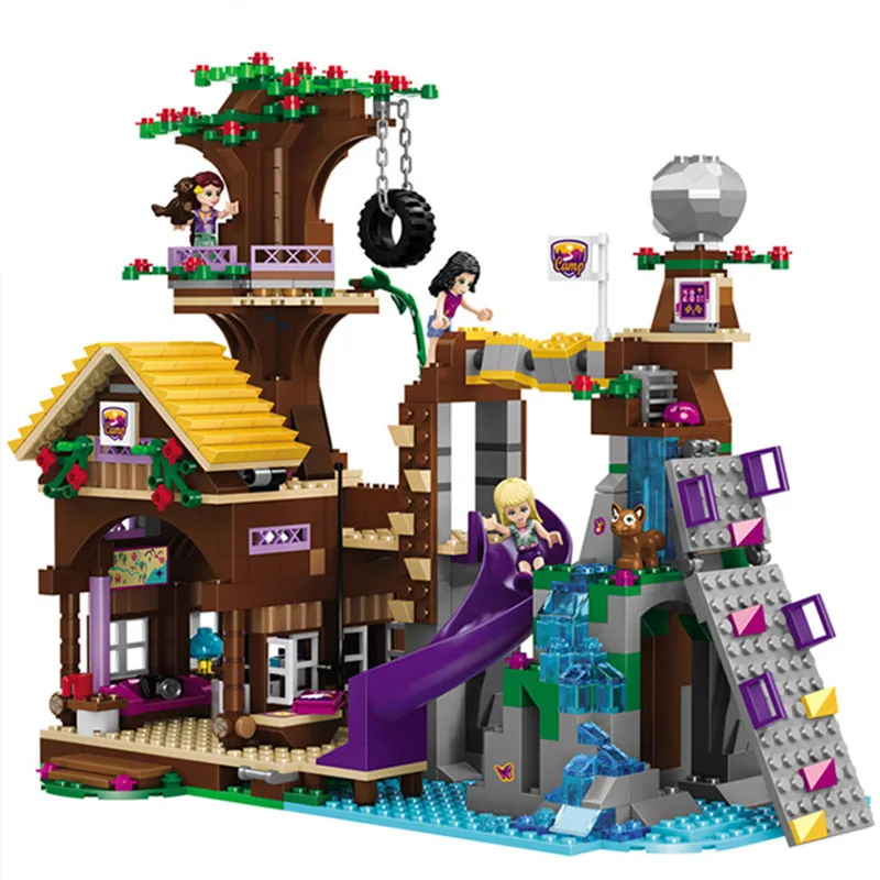 

875pcs Adventure Camp Tree House bricks Compatible city Building Blocks girl figure friends Educational Toy For Children