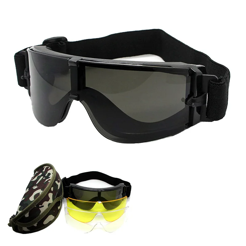

Military X800 Tactical Goggles Army Airsoft Eyewear Paintball Shooting Windproof Glasses Eye Protection Men's Sunglasses 3 Lens