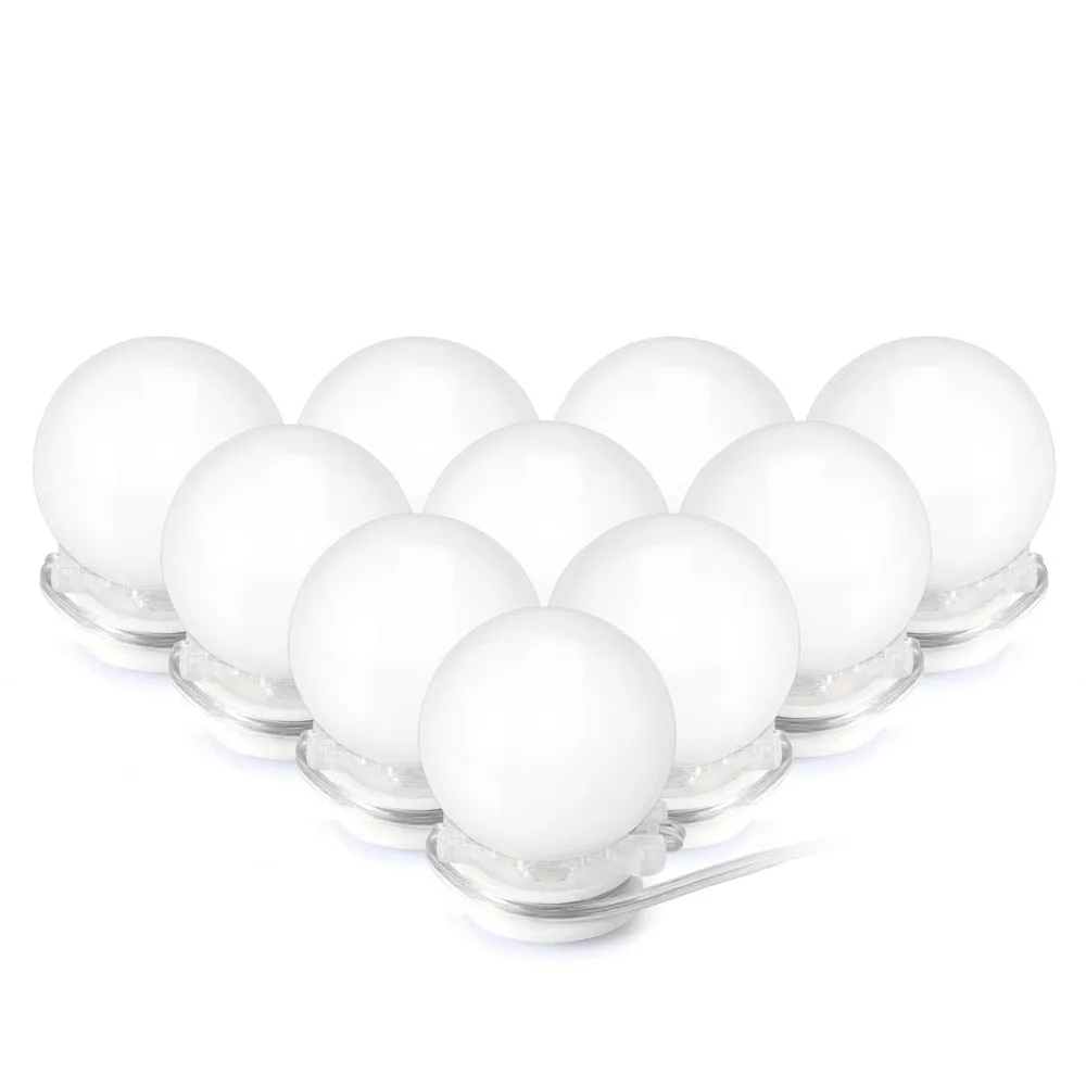 

LED Lighted Makeup Mirror 10-Bulbs String Stepless Dimmable Touch Control Hollywood DIY Lamp Cool Whit Waterproof