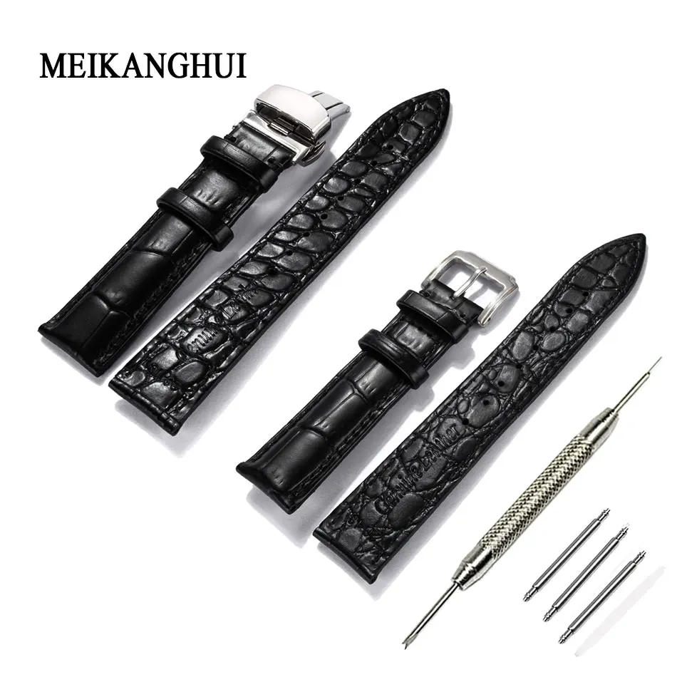 

12 14 16 18 20 22 24 mm Leather Black Dark Brown Pink White Classic Alligator Grain Watch Band Strap Belt For Rolex Omega IWC