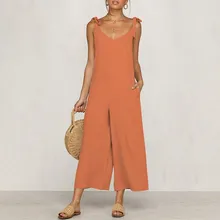 Women Jumpsuit Casual Summer Overalls Plus Size Holiday Jumpsuits Loose Strappy Beach Wide Leg Playpsuit plus size plain loose wide legs jumpsuit