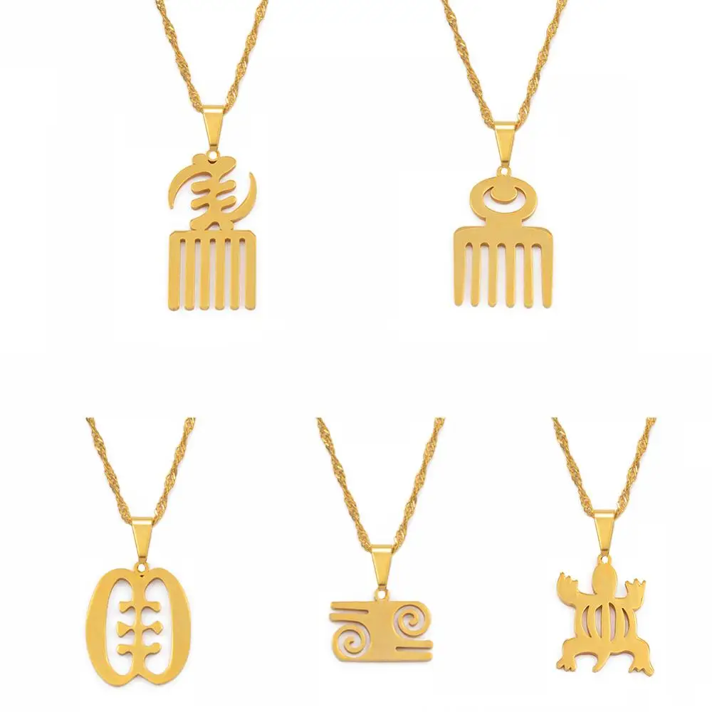 

Anniyo African Symbol Pendant Necklaces Gold Color & Stainless Steel Material Adinkra Gye Nyame Ethnic Jewelry Gifts #110421