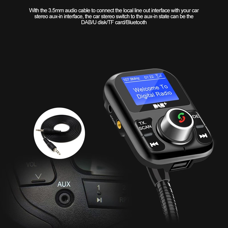 ALLSOME FM Bluetooth передатчик приемник DAB Bluetooth громкой связи автомобильный комплект с ЖК-дисплеем поддерживает DAB UDisk TF USB Автомобильное зарядное устройство